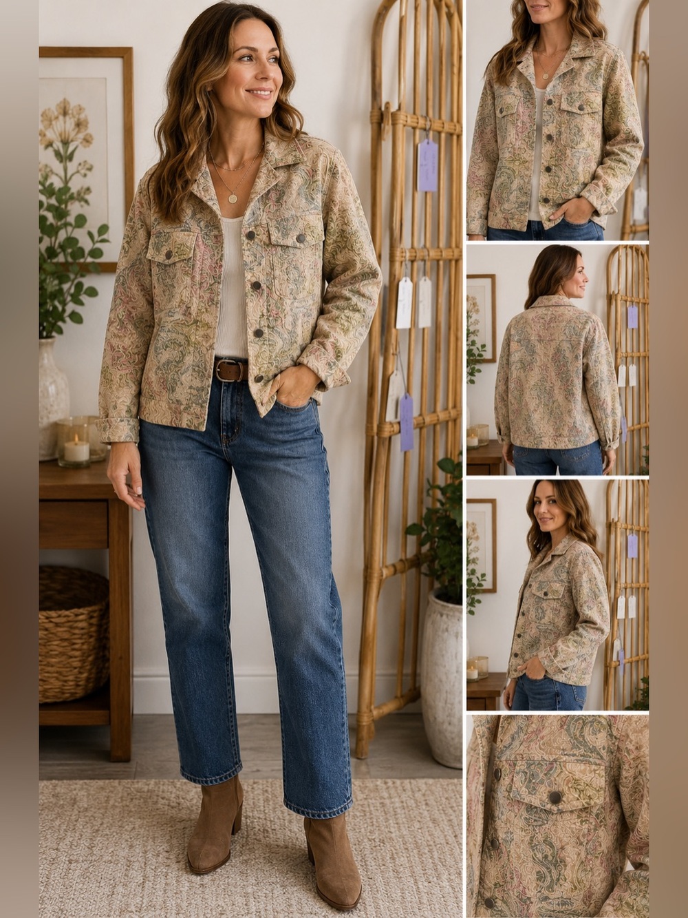 Analogy Women’s XL Paisley Print Jacket Boho Button Front Utility Jacket